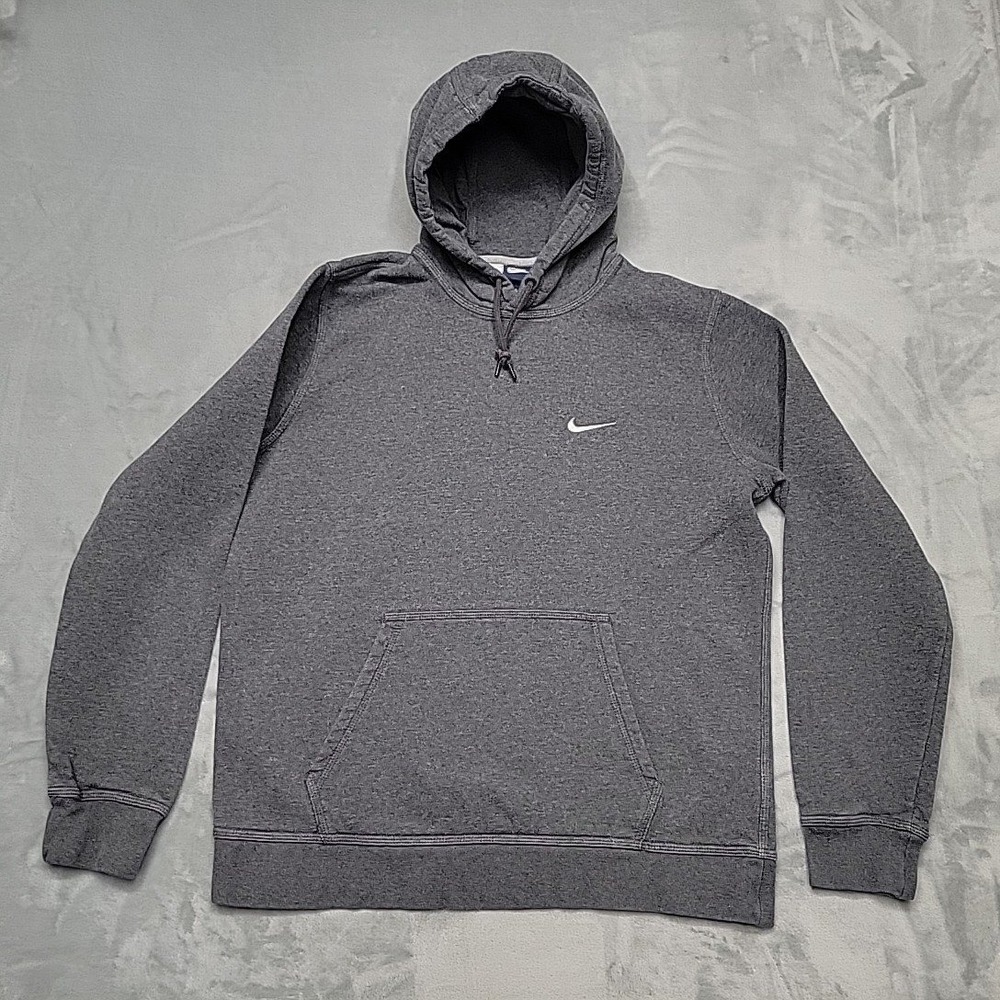 Nike Hoodie Mens Large Gray Fleece Pullover Swoosh Logo Athletic Gym Sportswear